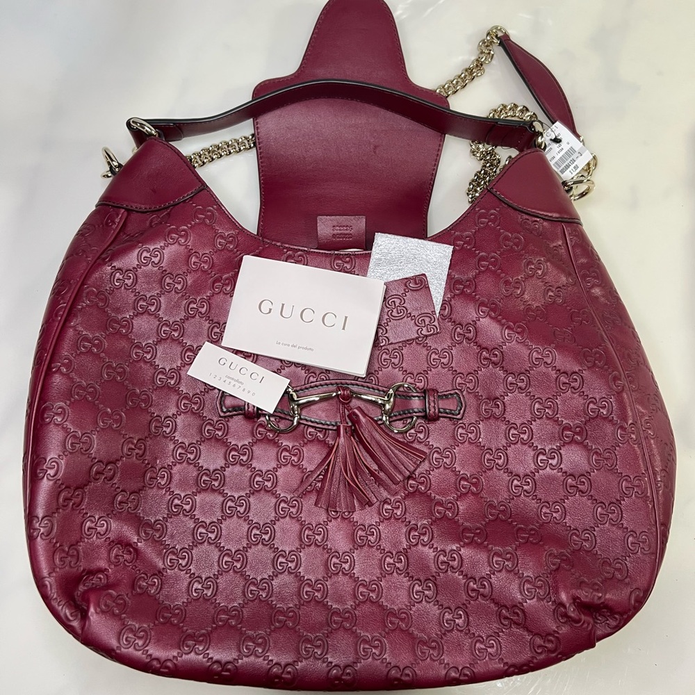 GUCCI Soft Guccissima Medium Emily Hobo Classic Ruby - Picture 2 of 14